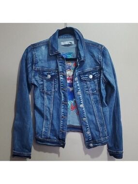 Blue Topuc Denim Jacket with Embroidered Back Size S